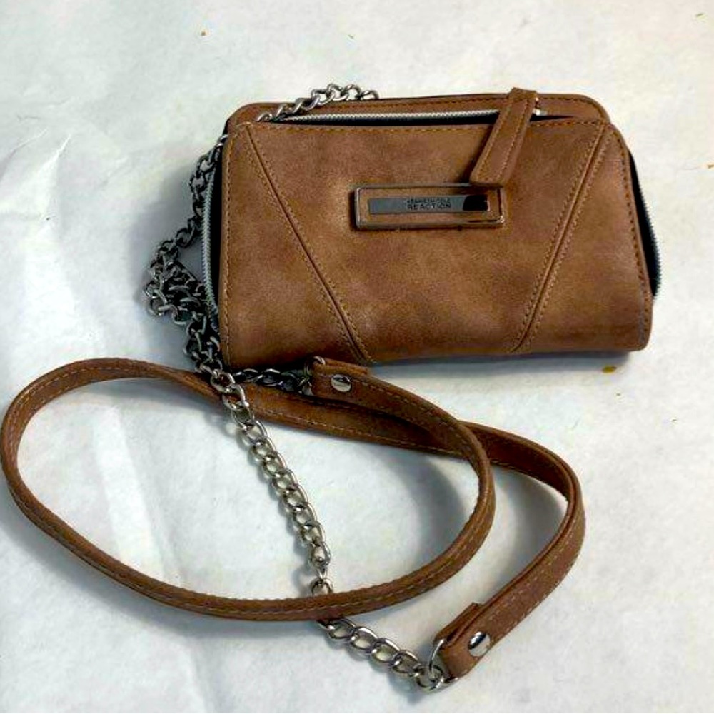 Kenneth Cole Reaction Women's Brown Semi Chain Strap Crossbody Wallet purse 9/10